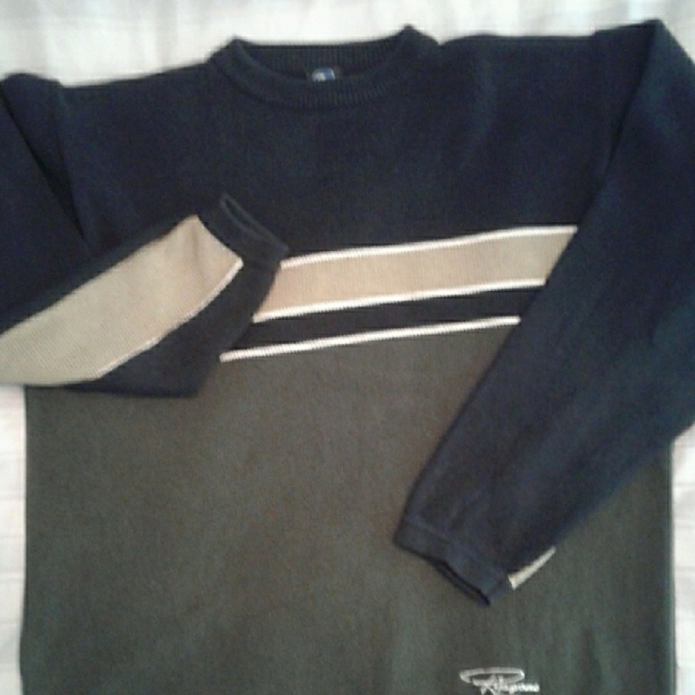 Black and Olive Green Crewneck Sweater with Color Block Design